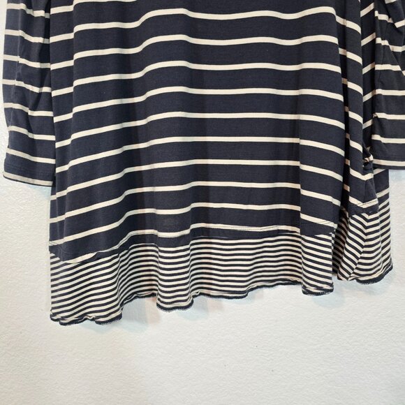 Logo By Lori Goldstein Tunic Blouse Top Women Large Gray Striped Pocket Hi Low - Picture 5 of 10